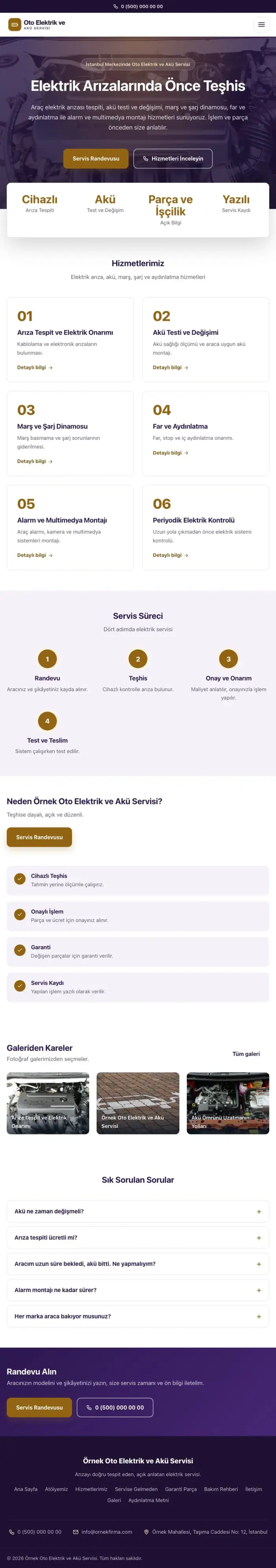 Merkez Mor Turuncu – Oto Elektrik ve Akü Servisi Web Sitesi tablet görünümü