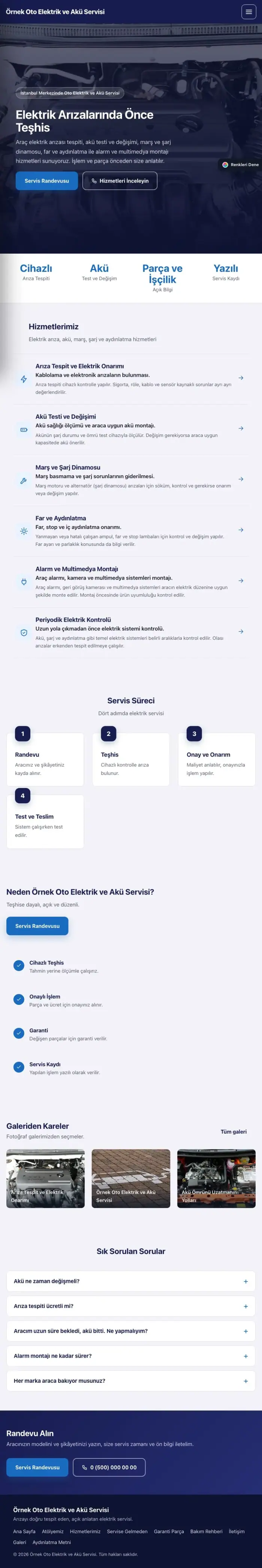 Sol Menü Lacivert Mavi – Oto Elektrik ve Akü Servisi Web Sitesi tablet görünümü