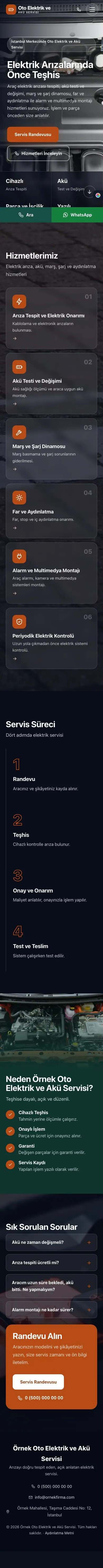 Tam Ekran Petrol Turuncu – Oto Elektrik ve Akü Servisi Web Sitesi mobil görünümü