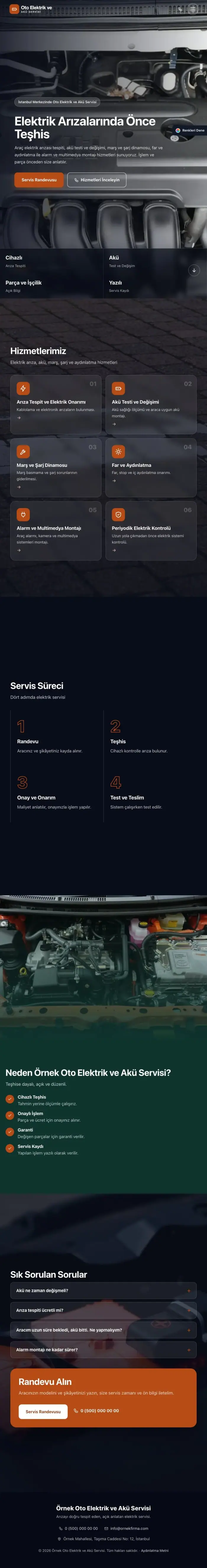 Tam Ekran Petrol Turuncu – Oto Elektrik ve Akü Servisi Web Sitesi tablet görünümü