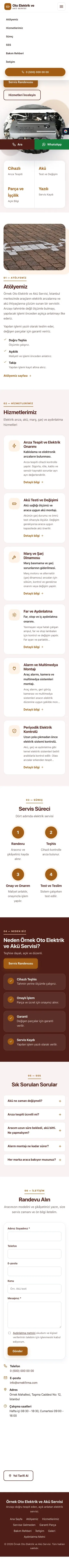 Tek Sayfa Bordo Turuncu – Oto Elektrik ve Akü Servisi Web Sitesi mobil görünümü