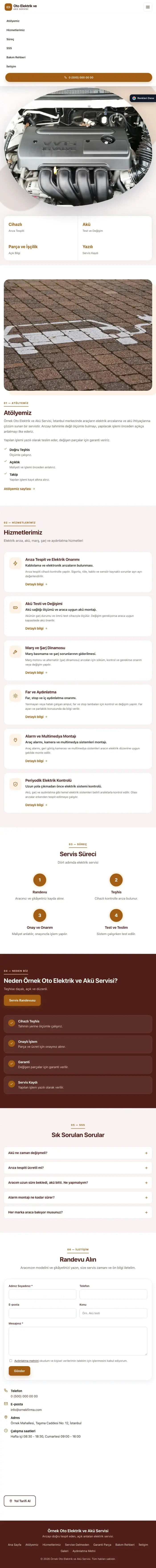 Tek Sayfa Bordo Turuncu – Oto Elektrik ve Akü Servisi Web Sitesi tablet görünümü