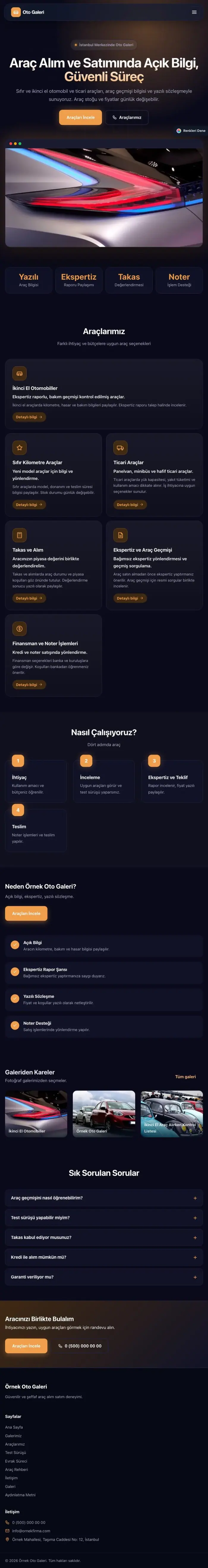 Koyu Modern Lacivert Turuncu – Oto Galeri Web Sitesi tablet görünümü
