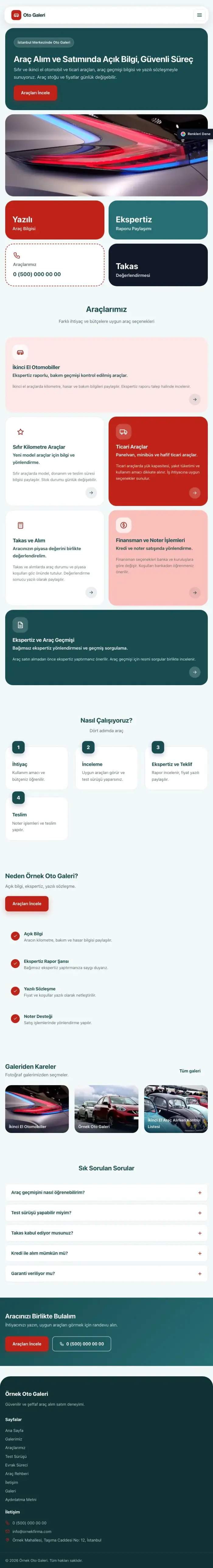 Mozaik Petrol Kırmızı – Oto Galeri Web Sitesi tablet görünümü