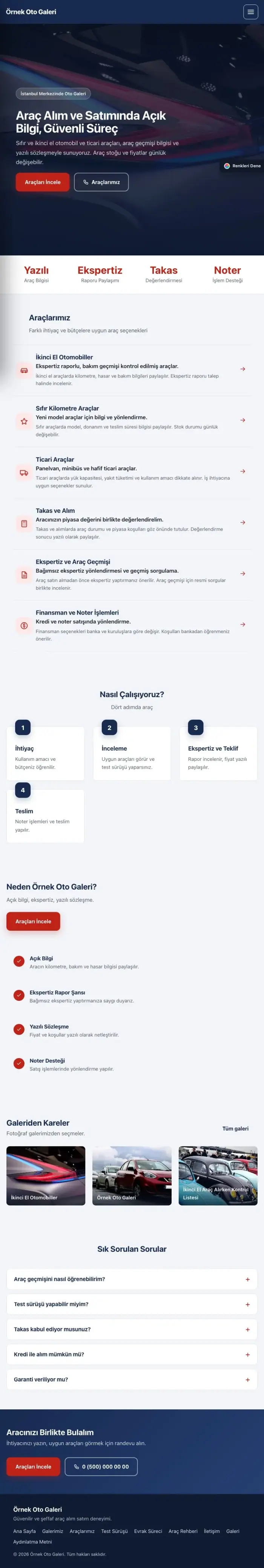 Sol Menü Mavi Kırmızı – Oto Galeri Web Sitesi tablet görünümü