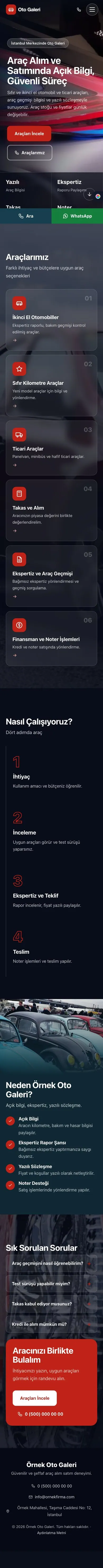 Tam Ekran Mavi Kırmızı – Oto Galeri Web Sitesi mobil görünümü