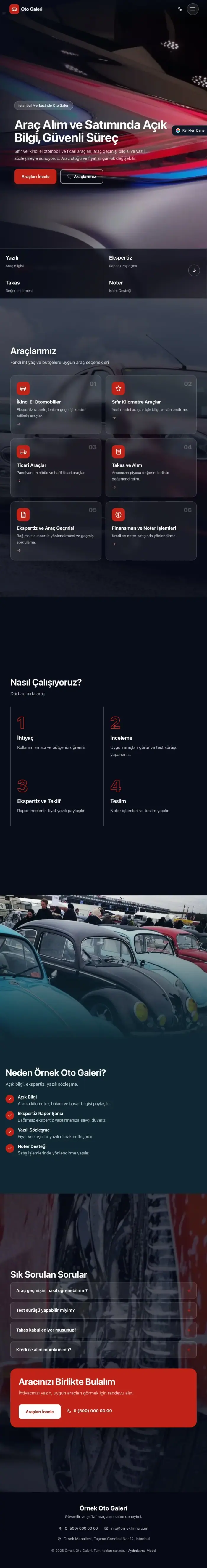 Tam Ekran Mavi Kırmızı – Oto Galeri Web Sitesi tablet görünümü