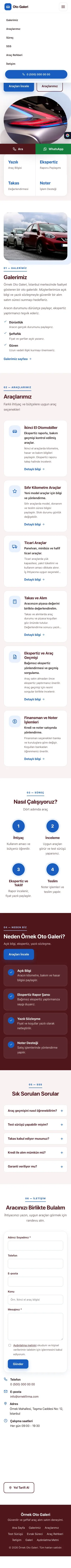 Tek Sayfa Bordo Mavi – Oto Galeri Web Sitesi mobil görünümü