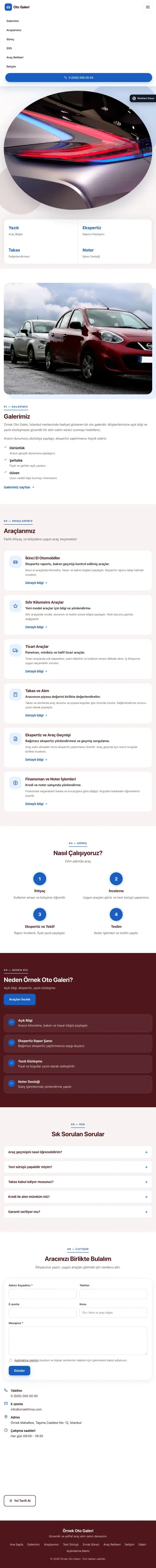Tek Sayfa Bordo Mavi – Oto Galeri Web Sitesi tablet görünümü