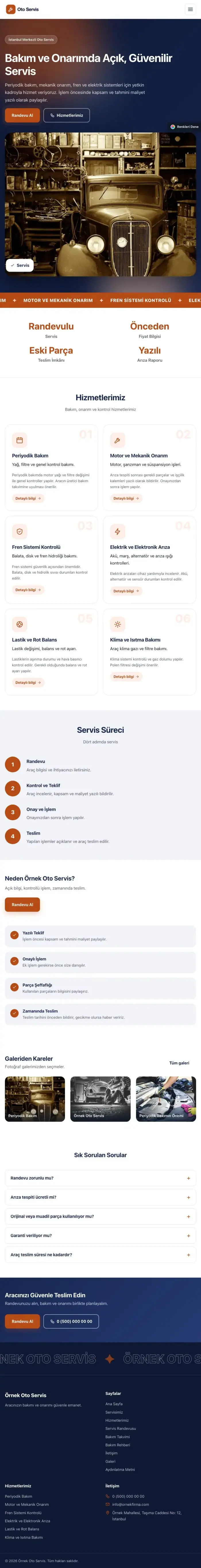 Hareketli Mavi Turuncu – Oto Servis Web Sitesi tablet görünümü