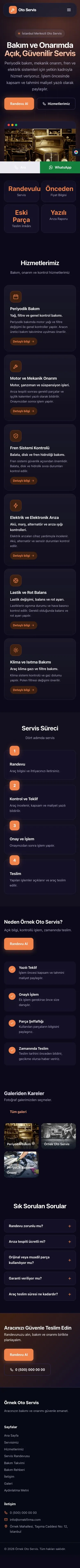Koyu Modern Lacivert Turuncu – Oto Servis Web Sitesi mobil görünümü