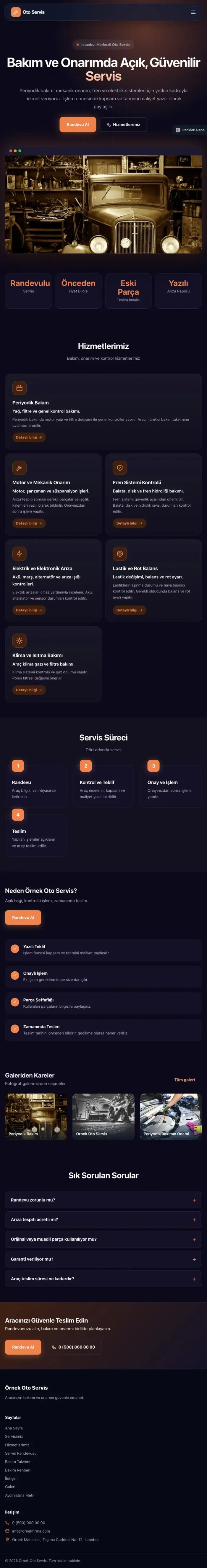 Koyu Modern Lacivert Turuncu – Oto Servis Web Sitesi tablet görünümü