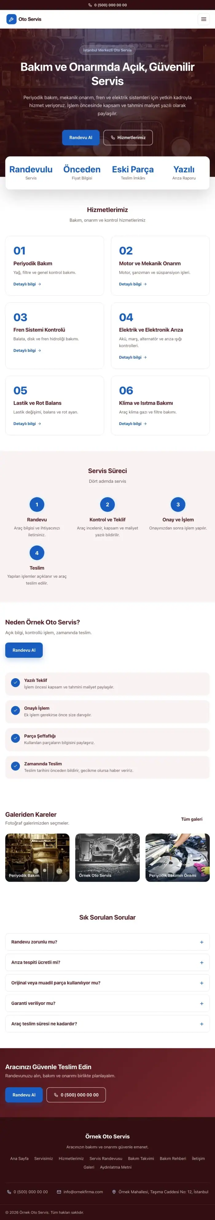 Merkez Bordo Mavi – Oto Servis Web Sitesi tablet görünümü