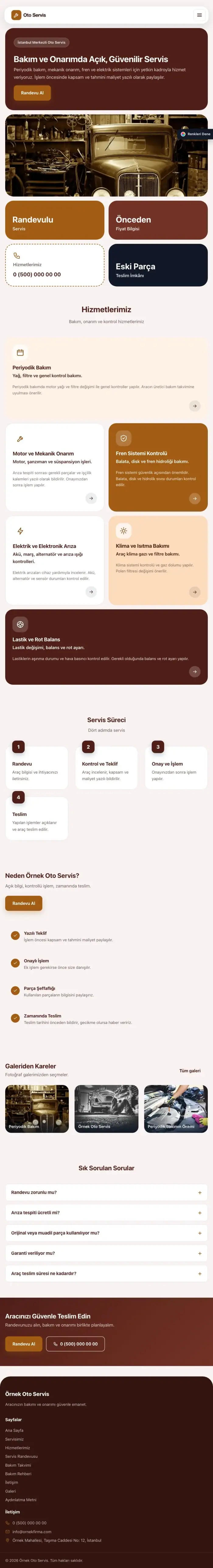 Mozaik Bordo Turuncu – Oto Servis Web Sitesi tablet görünümü