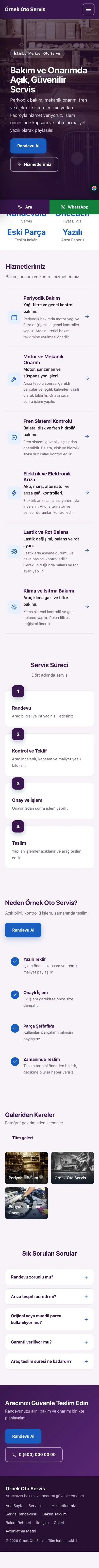 Sol Menü Mor Mavi – Oto Servis Web Sitesi mobil görünümü