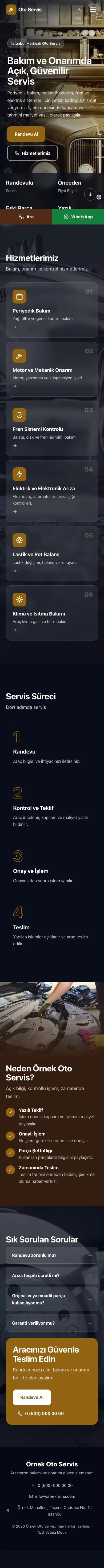 Tam Ekran Kahve Turuncu – Oto Servis Web Sitesi mobil görünümü