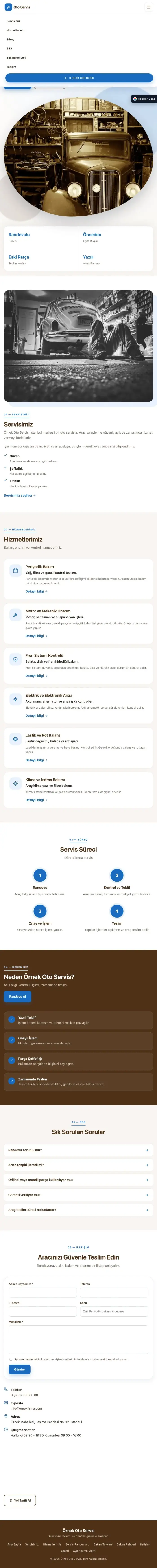 Tek Sayfa Kahve Mavi – Oto Servis Web Sitesi tablet görünümü