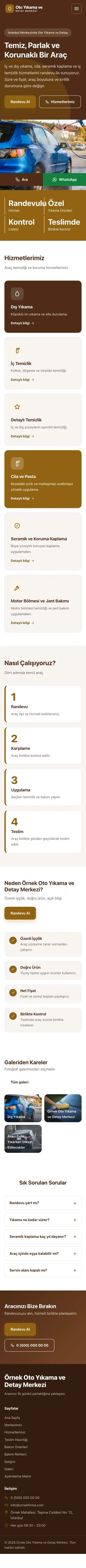 Blok Kahve Turuncu – Oto Yıkama Web Sitesi mobil görünümü