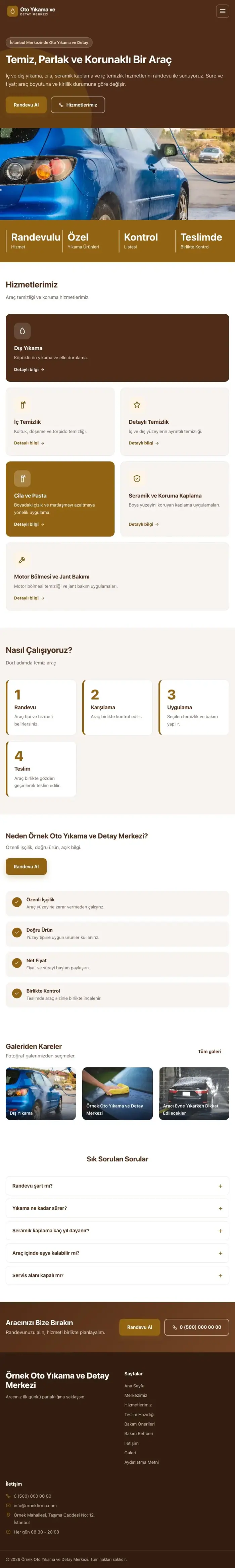 Blok Kahve Turuncu – Oto Yıkama Web Sitesi tablet görünümü