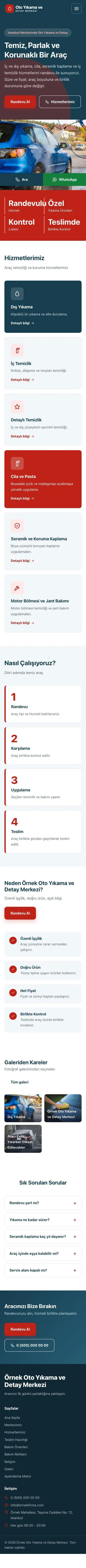 Blok Mavi Kırmızı – Oto Yıkama Web Sitesi mobil görünümü