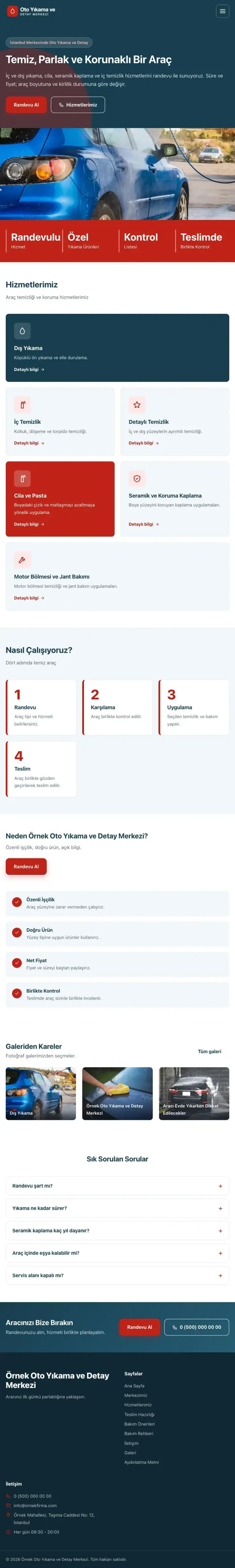Blok Mavi Kırmızı – Oto Yıkama Web Sitesi tablet görünümü
