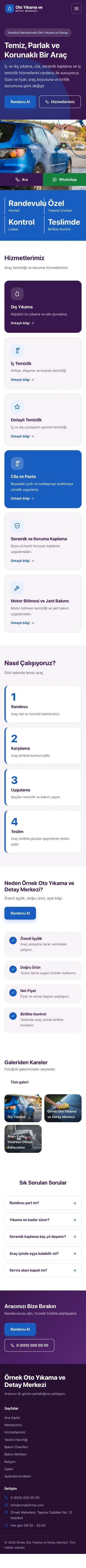 Blok Mor Mavi – Oto Yıkama Web Sitesi mobil görünümü