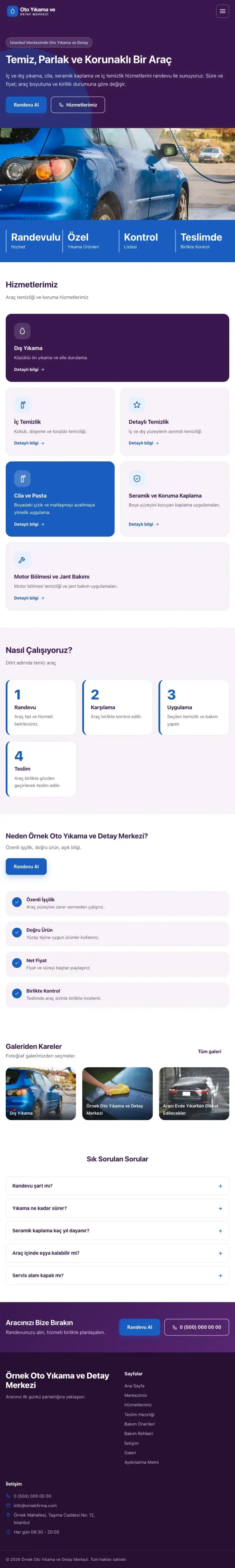 Blok Mor Mavi – Oto Yıkama Web Sitesi tablet görünümü