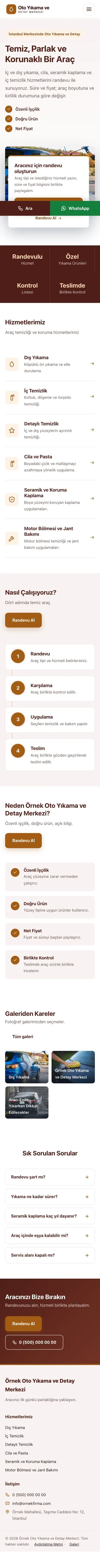 Bölünmüş Bordo Turuncu – Oto Yıkama Web Sitesi mobil görünümü