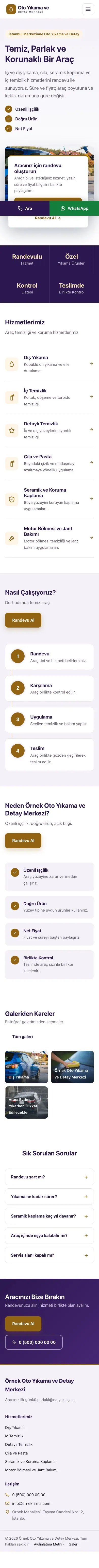 Bölünmüş Mor Turuncu – Oto Yıkama Web Sitesi mobil görünümü