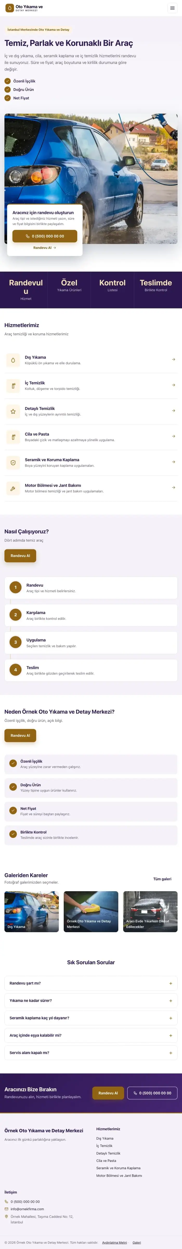 Bölünmüş Mor Turuncu – Oto Yıkama Web Sitesi tablet görünümü