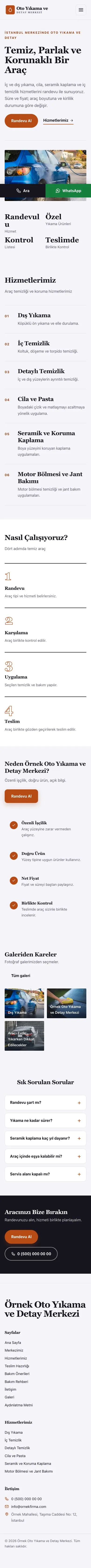 Editoryal Lacivert Turuncu – Oto Yıkama Web Sitesi mobil görünümü