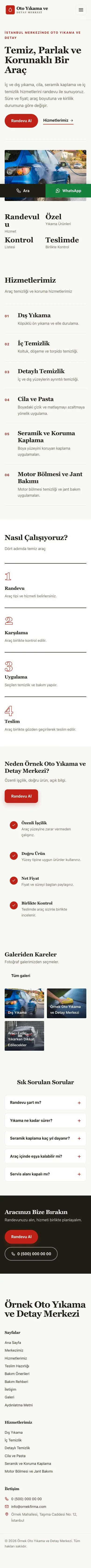 Editoryal Zeytin Kırmızı – Oto Yıkama Web Sitesi mobil görünümü