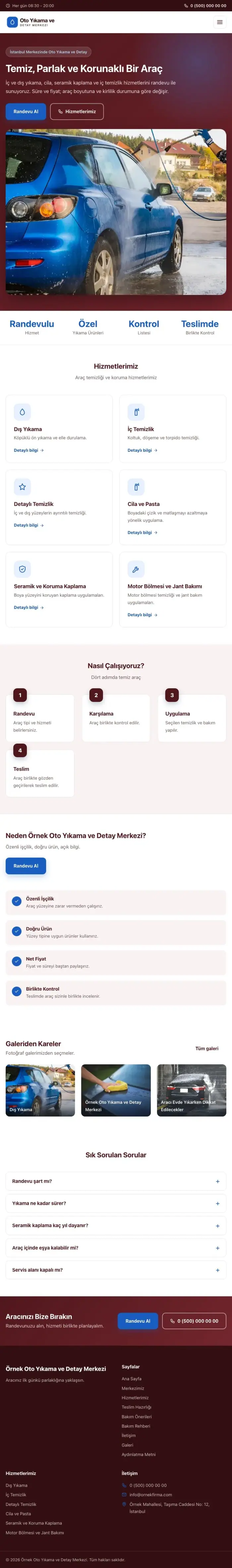 Klasik Bordo Mavi – Oto Yıkama Web Sitesi tablet görünümü