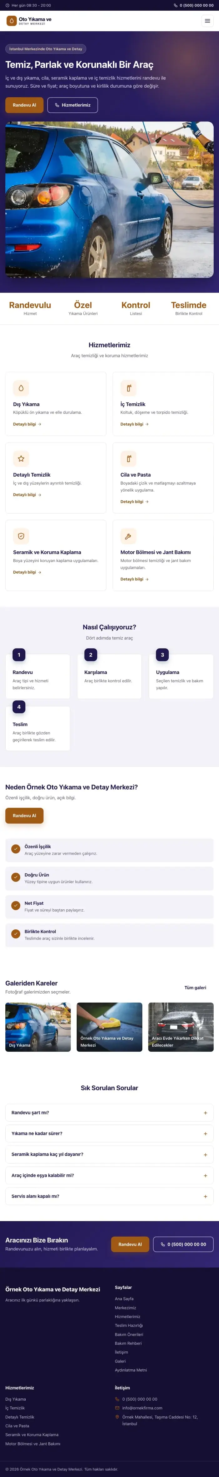 Klasik Lacivert Turuncu – Oto Yıkama Web Sitesi tablet görünümü