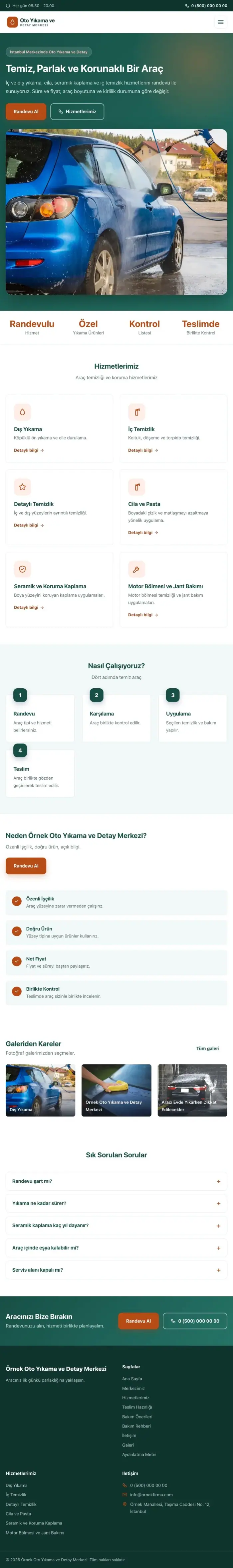 Klasik Petrol Turuncu – Oto Yıkama Web Sitesi tablet görünümü