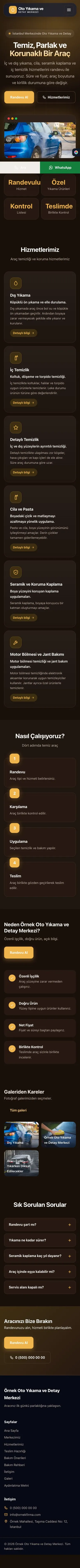 Koyu Modern Kahve Turuncu – Oto Yıkama Web Sitesi mobil görünümü