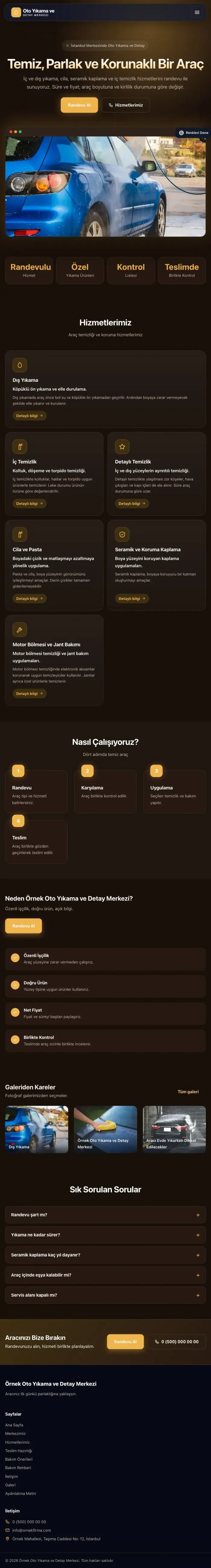 Koyu Modern Kahve Turuncu – Oto Yıkama Web Sitesi tablet görünümü