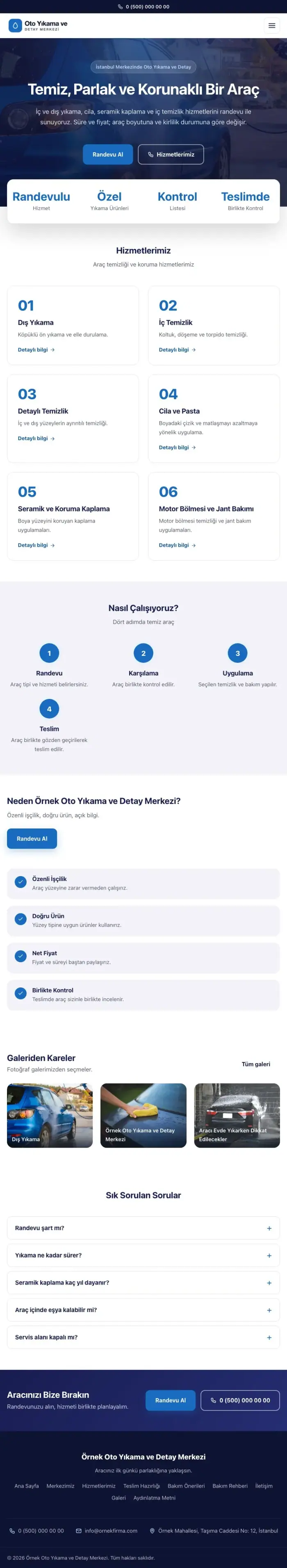 Merkez Lacivert Mavi – Oto Yıkama Web Sitesi tablet görünümü