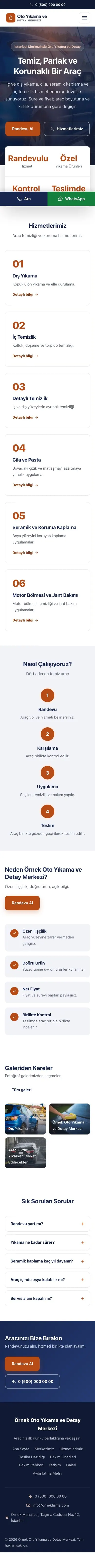 Merkez Mavi Turuncu – Oto Yıkama Web Sitesi mobil görünümü
