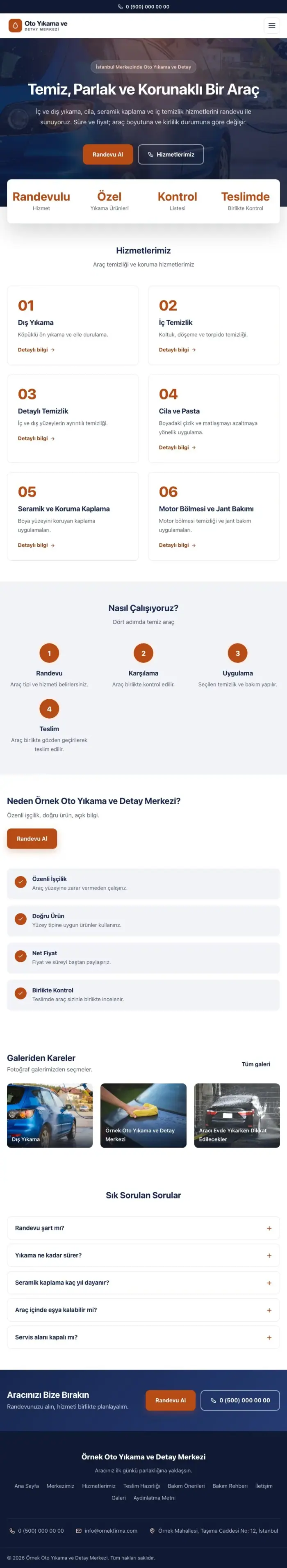 Merkez Mavi Turuncu – Oto Yıkama Web Sitesi tablet görünümü