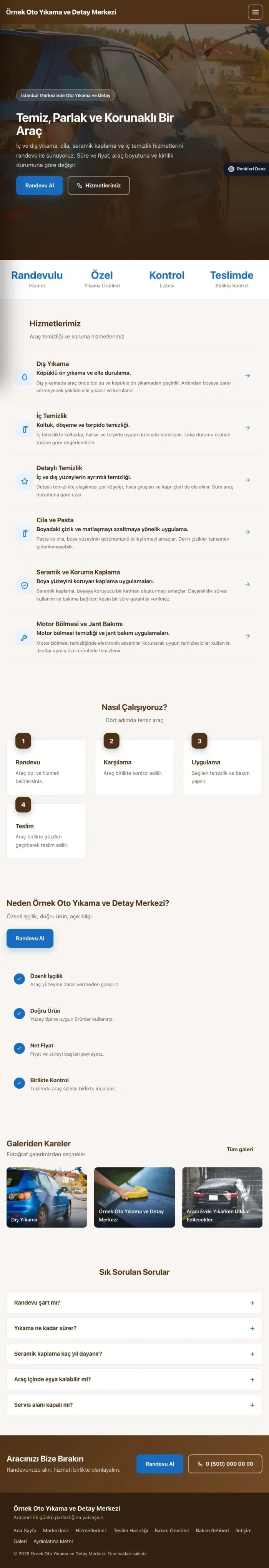 Sol Menü Kahve Mavi – Oto Yıkama Web Sitesi tablet görünümü
