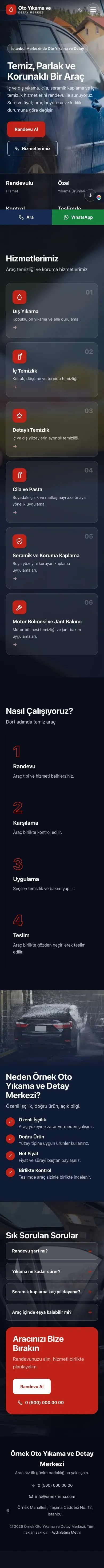 Tam Ekran Mavi Kırmızı – Oto Yıkama Web Sitesi mobil görünümü