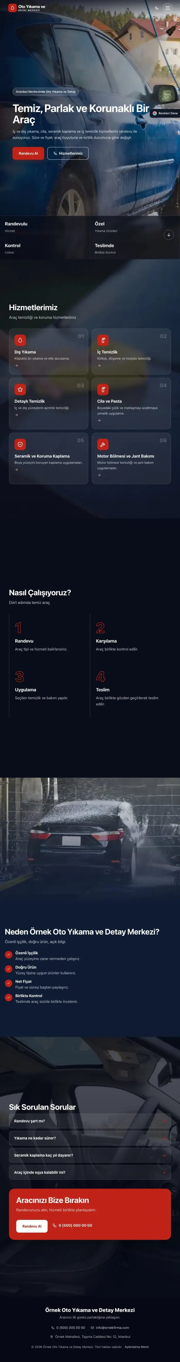Tam Ekran Mavi Kırmızı – Oto Yıkama Web Sitesi tablet görünümü