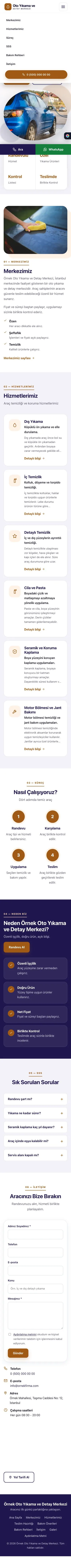 Tek Sayfa Lacivert Turuncu – Oto Yıkama Web Sitesi mobil görünümü
