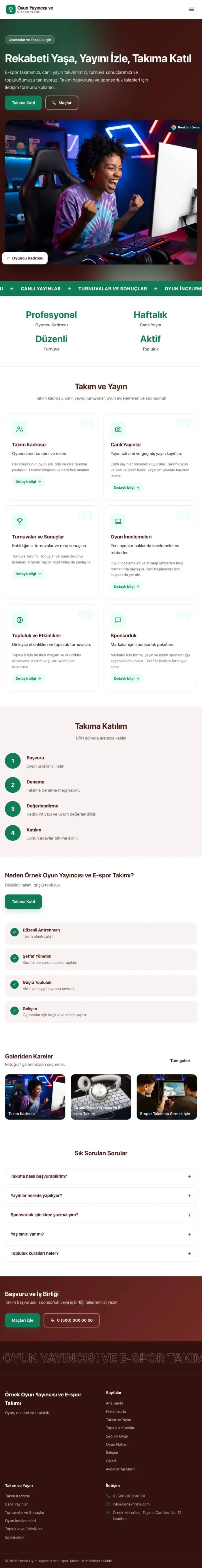 Hareketli Bordo Turkuaz – Oyun Yayıncısı ve E-spor Takımı Web Sitesi tablet görünümü