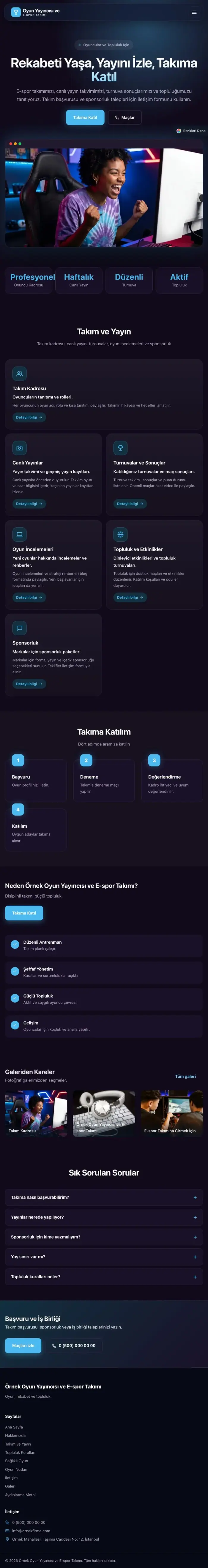 Koyu Modern Mor Mavi – Oyun Yayıncısı ve E-spor Takımı Web Sitesi tablet görünümü
