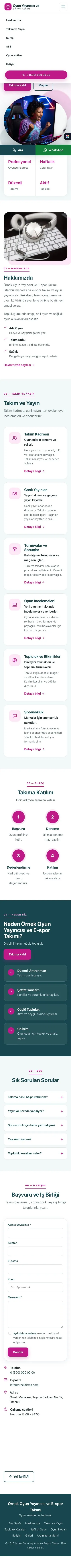 Tek Sayfa Petrol Pembe – Oyun Yayıncısı ve E-spor Takımı Web Sitesi mobil görünümü