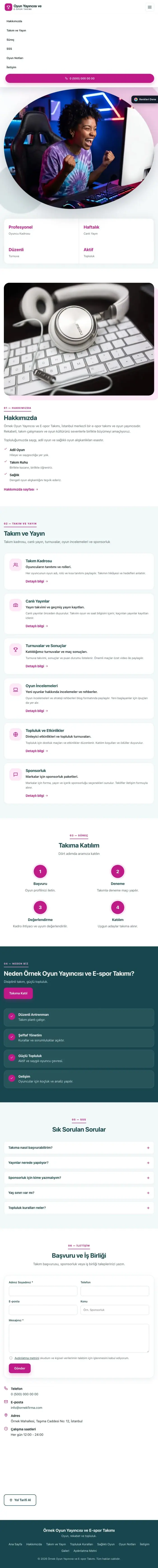 Tek Sayfa Petrol Pembe – Oyun Yayıncısı ve E-spor Takımı Web Sitesi tablet görünümü