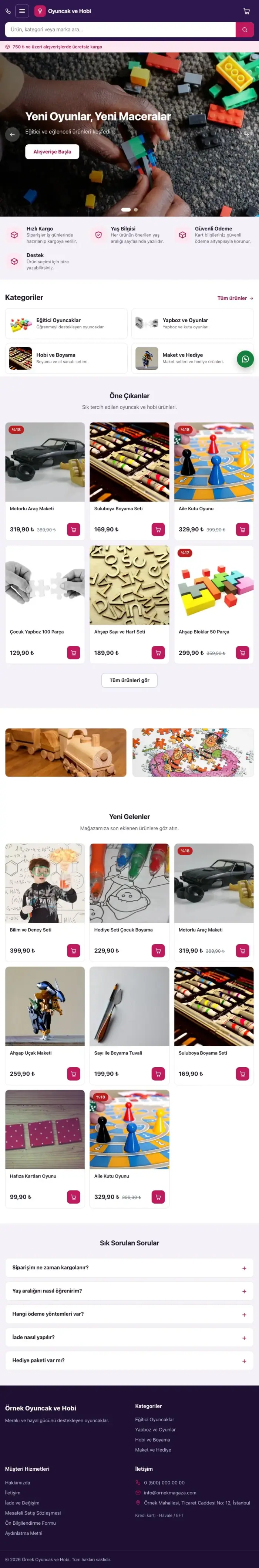 Market Mor Pembe – Oyuncak ve Hobi Mağazası E-ticaret Sitesi tablet görünümü