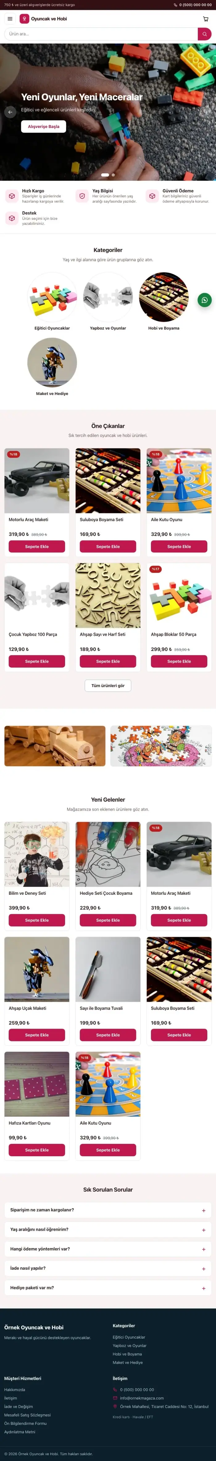 Vitrin Bordo Pembe – Oyuncak ve Hobi Mağazası E-ticaret Sitesi tablet görünümü